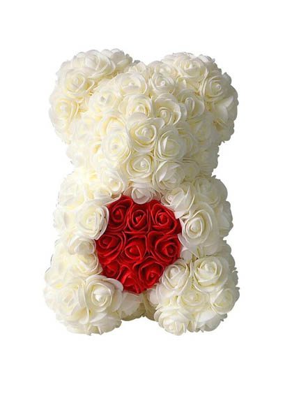 ROSE BEAR- ΑΡΚΟΥΔΑΚΙ ΑΠΟ ΤΕΧΝΗΤΟ ΤΡΙΑΝΤΑΦΥΛΛΟ 25cm. ΛΕΥΚΟ