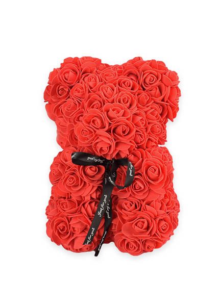 ROSE BEAR - ΑΡΚΟΥΔΑΚΙ ΑΠΟ ΤΕΧΝΗΤΑ ΤΡΙΑΝΤΑΦΥΛΛΑ 25cm. ΚΟΚΚΙΝΟ
