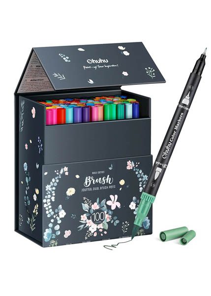 ΜΑΡΚΑΔΟΡΟΙ OHUHU WATERBASED 100 ΧΡΩΜΑΤΑ BRUSH & FINELINER