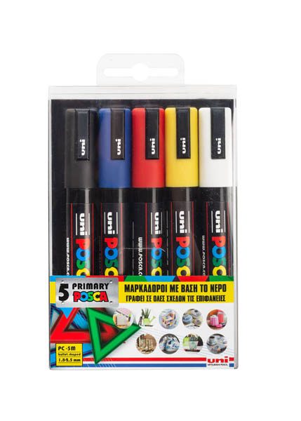 ΜΑΡΚΑΔΟΡΟΙ UNI POSCA PC-5M MEDIUM ΣΕΤ 5 PRIMARY
