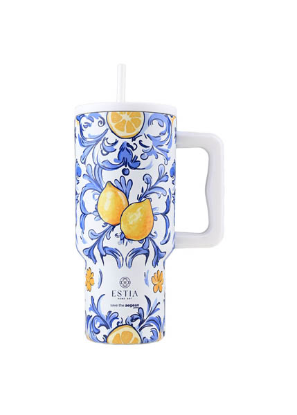 ΠΑΓΟΥΡΙ ΘΕΡΜΟΣ ESTIA STRAW TUMBLER XL SAVE THE AEGEAN AMALFI COAST 900ml