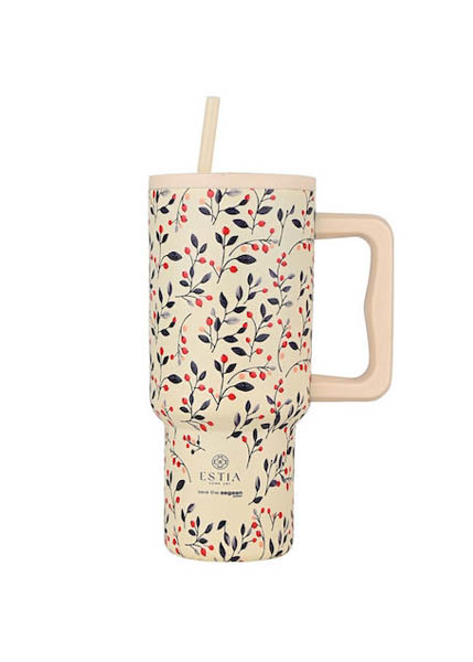 ΠΑΓΟΥΡΙ ΘΕΡΜΟΣ ESTIA STRAW TUMBLER XL SAVE THE AEGEAN BLOOM BEIGE 900ml
